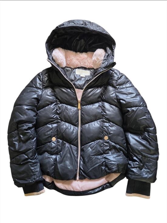Michael Kors Other - Michael Kors Girls Black Pink Hooded Puffer Jacket Faux Fur Collar Size 10/12